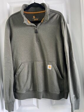 Carhartt Olive Quarter-Zip Sweatshirt with Kangaroo Pocket
